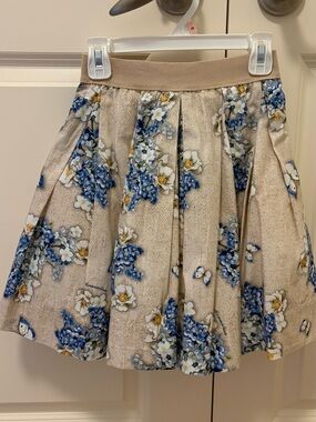 MonnaLisa Beige Skirt with Blue and White Floral Print